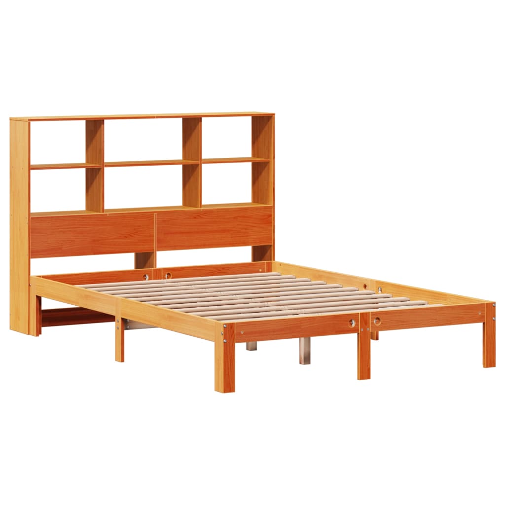 Lit bibliothèque sans matelas cire marron 140x200 cm pin massif - XIOS