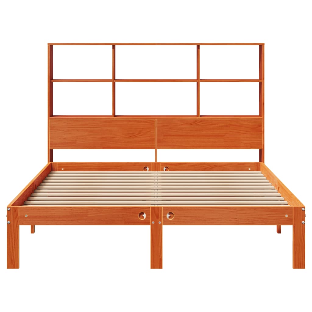 Lit bibliothèque sans matelas cire marron 140x200 cm pin massif - XIOS