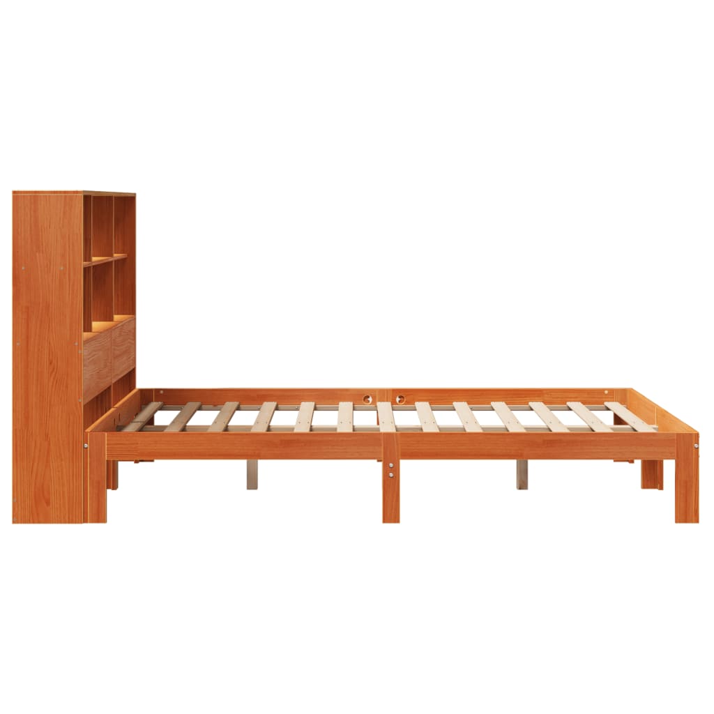 Lit bibliothèque sans matelas cire marron 140x200 cm pin massif - XIOS