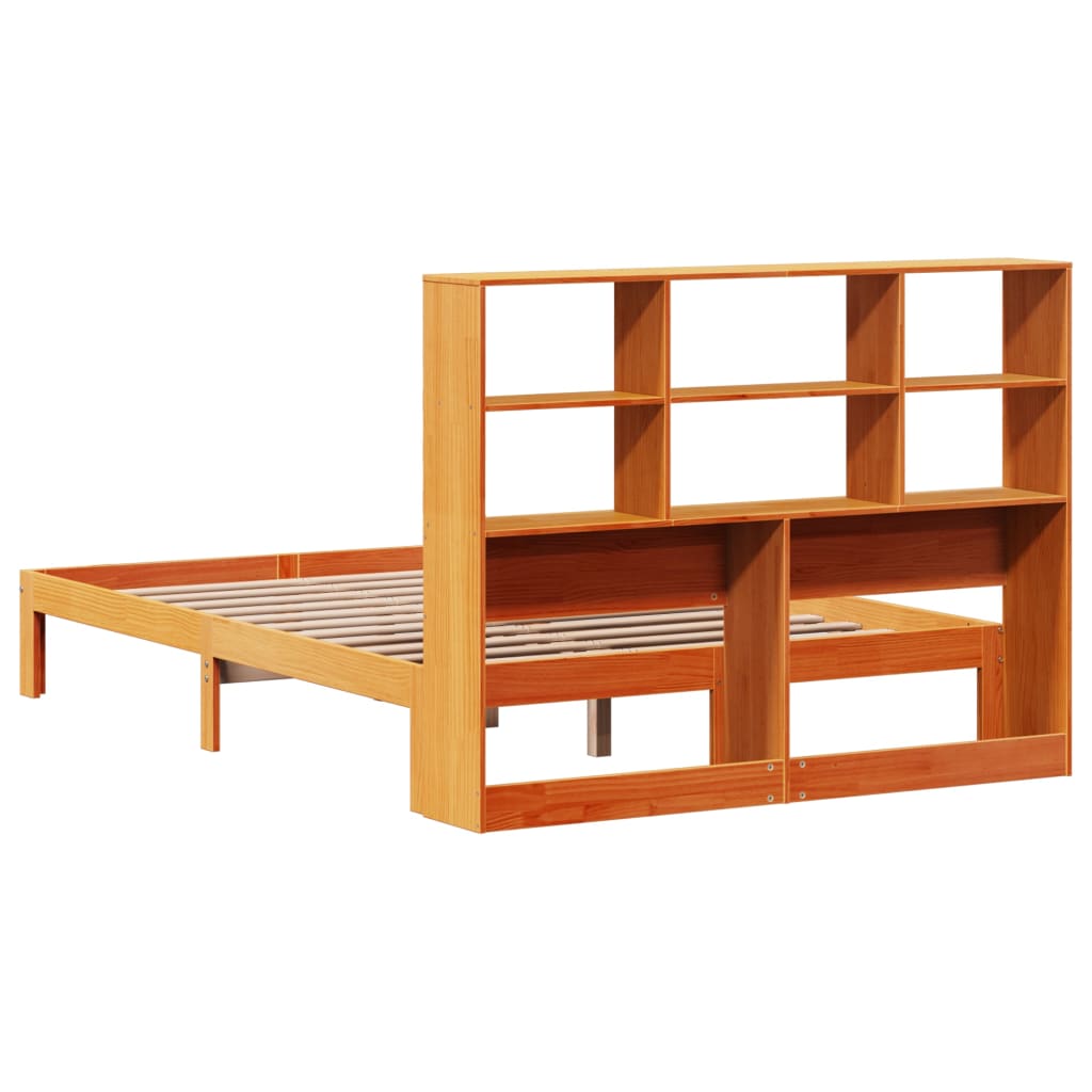 Lit bibliothèque sans matelas cire marron 140x200 cm pin massif - XIOS