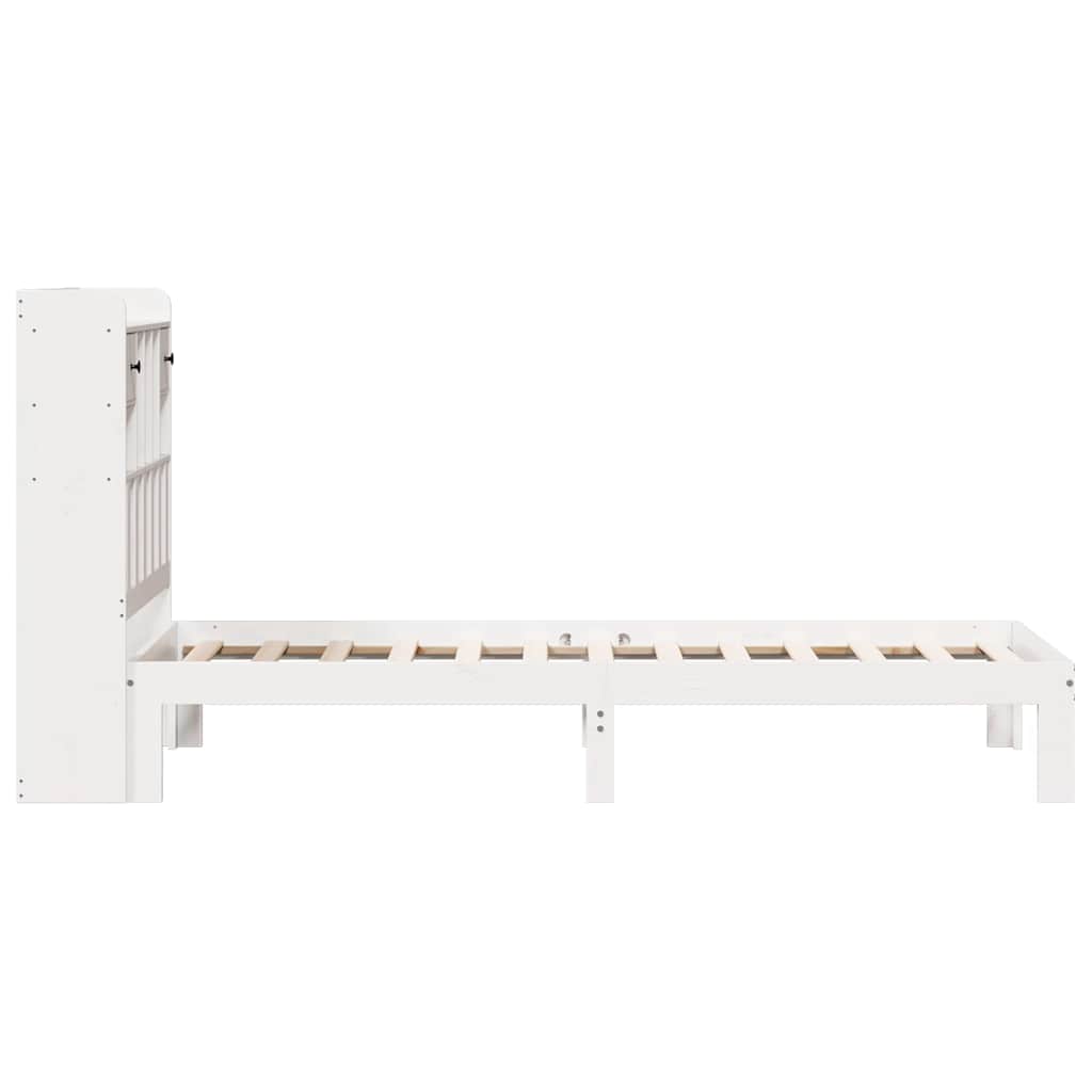 Lit bibliothèque sans matelas blanc 75x190cm bois de pin massif - XIOS