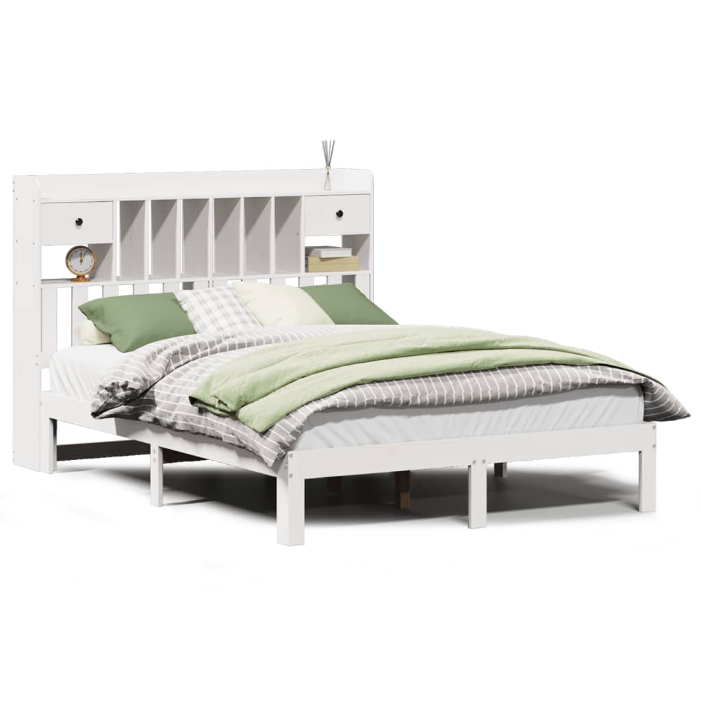 Lit bibliothèque sans matelas blanc 135x190 cm bois pin massif - XIOS