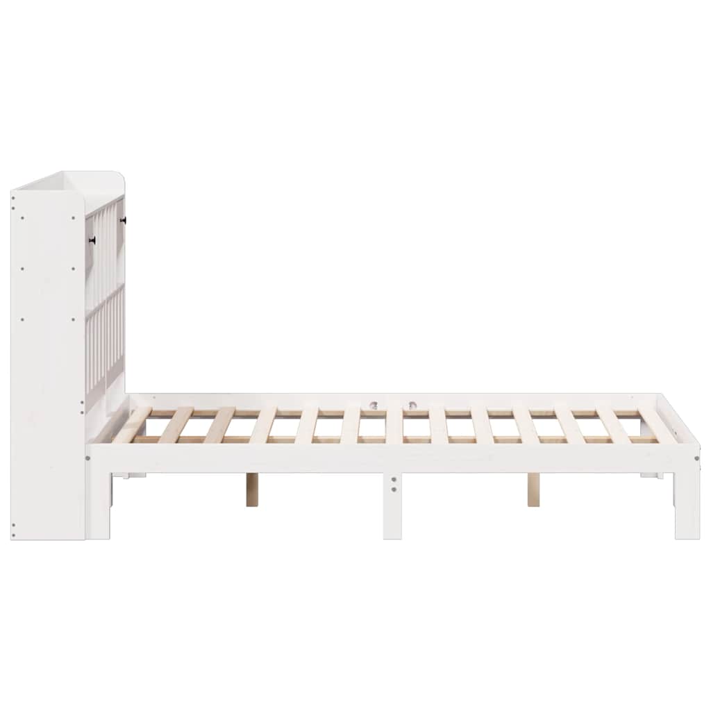 Lit bibliothèque sans matelas blanc 135x190 cm bois pin massif - XIOS