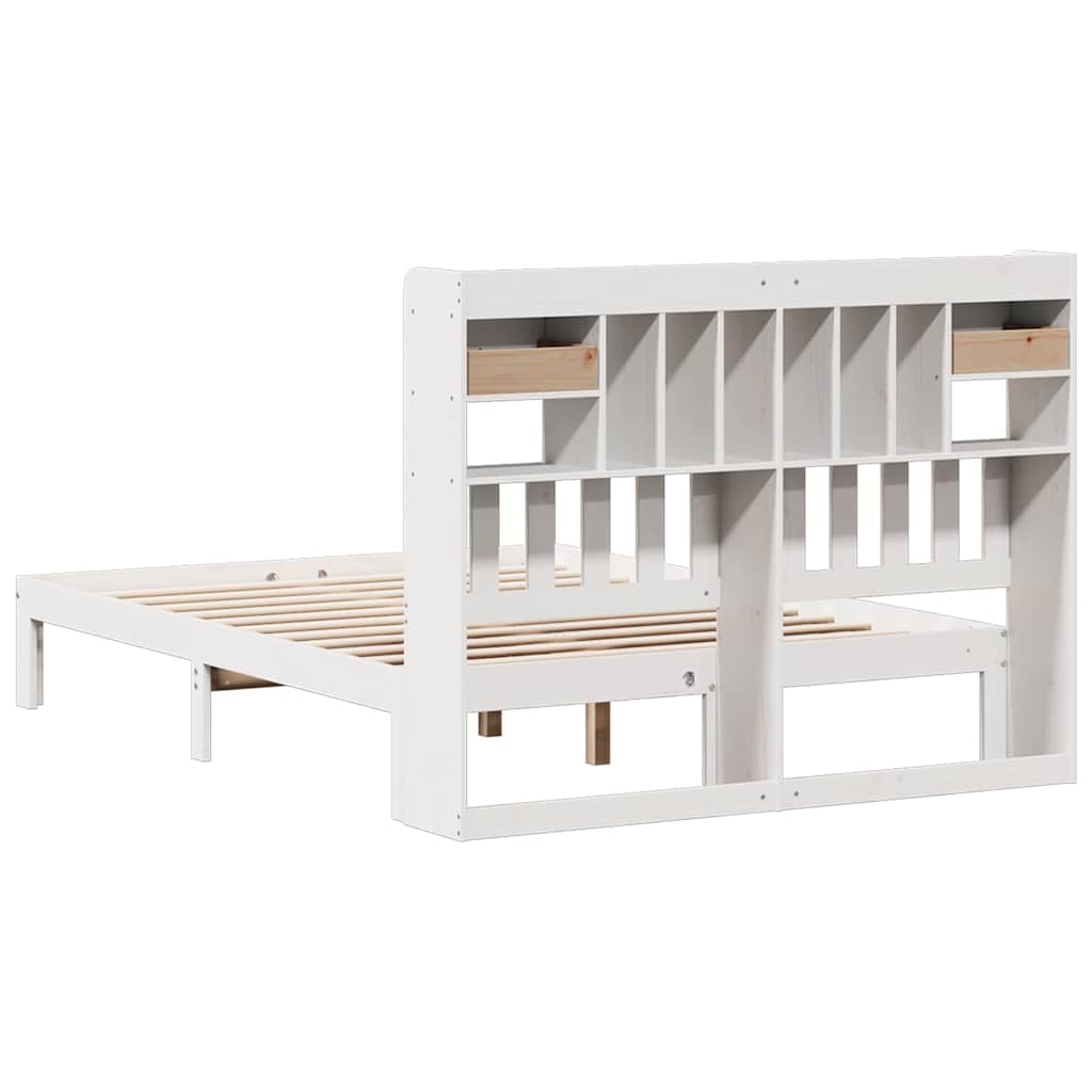 Lit bibliothèque sans matelas blanc 135x190 cm bois pin massif - XIOS