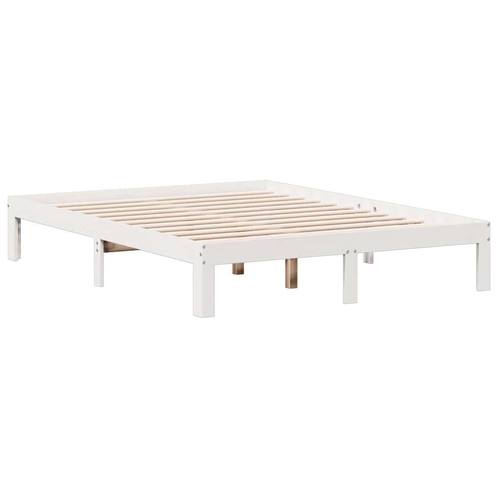 Lit bibliothèque sans matelas blanc 135x190 cm bois pin massif - XIOS