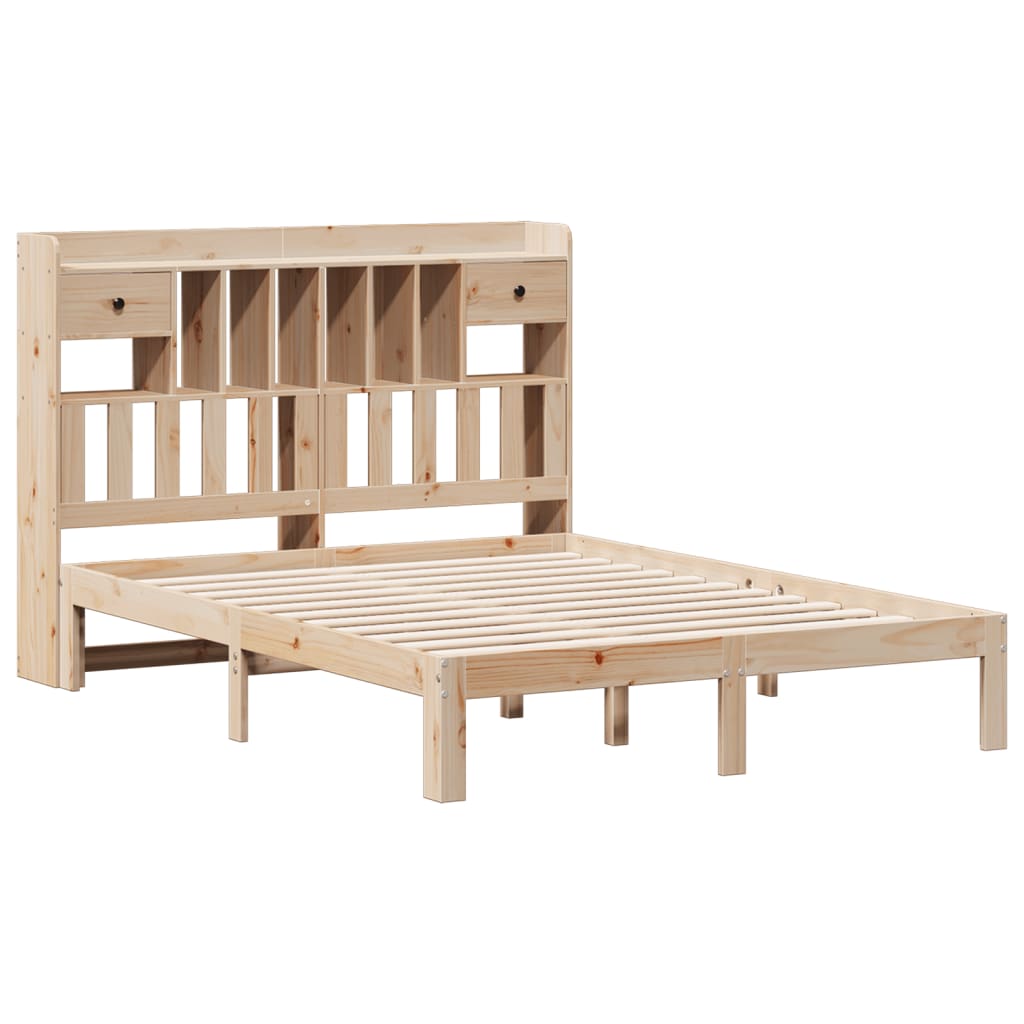 Lit bibliothèque sans matelas 140x190 cm bois de pin massif - XIOS