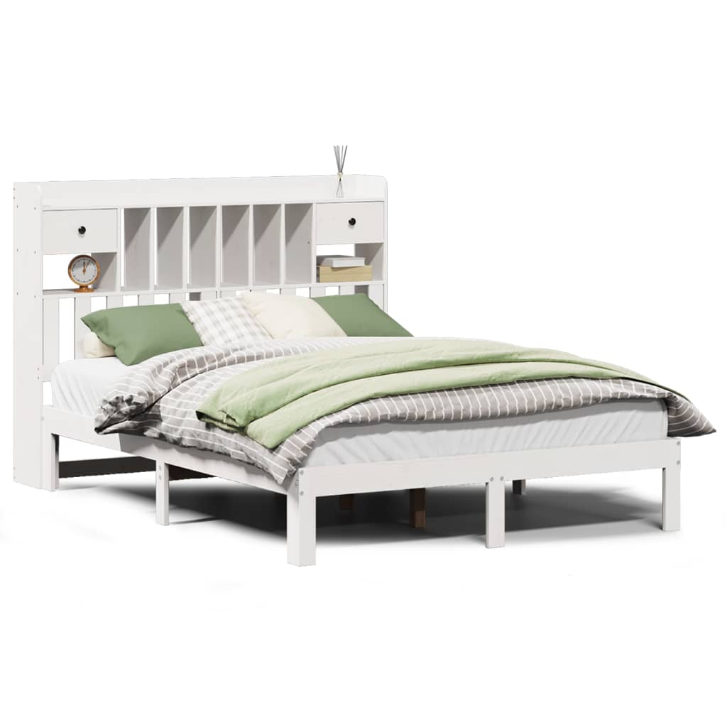 Lit bibliothèque sans matelas blanc 140x190 cm bois pin massif - XIOS