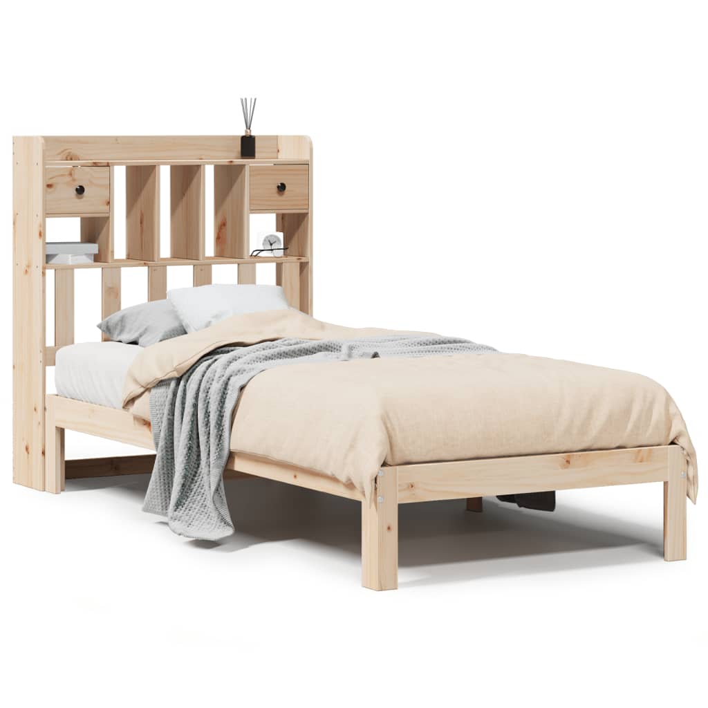 Lit bibliothèque sans matelas 90x200 cm bois de pin massif - XIOS