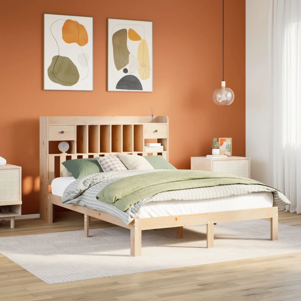 Lit bibliothèque sans matelas 140x200 cm bois massif de pin - XIOS