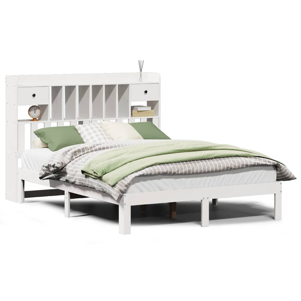 Lit bibliothèque sans matelas blanc 140x200 cm bois pin massif - XIOS