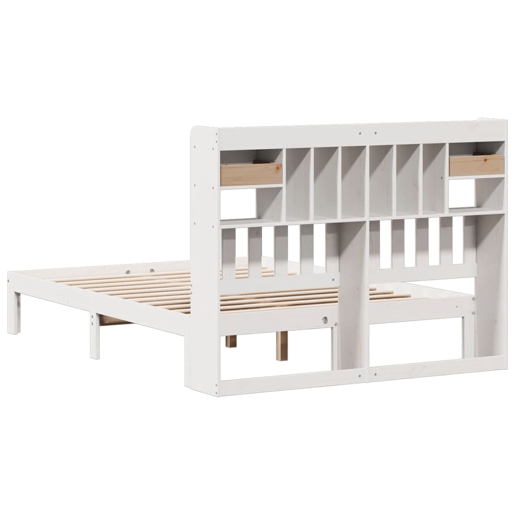 Lit bibliothèque sans matelas blanc 150x200 cm bois pin massif - XIOS