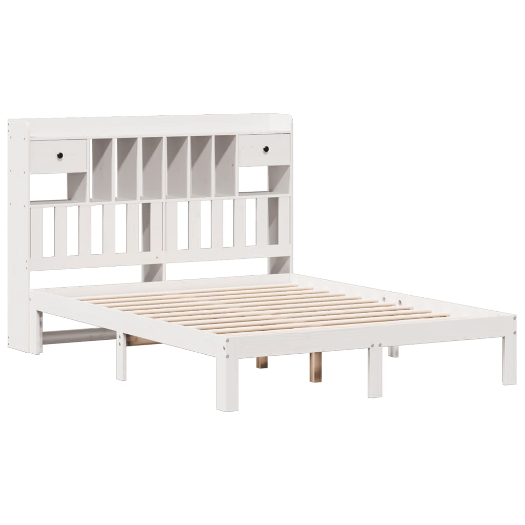 Lit bibliothèque sans matelas blanc 160x200 cm bois pin massif - XIOS