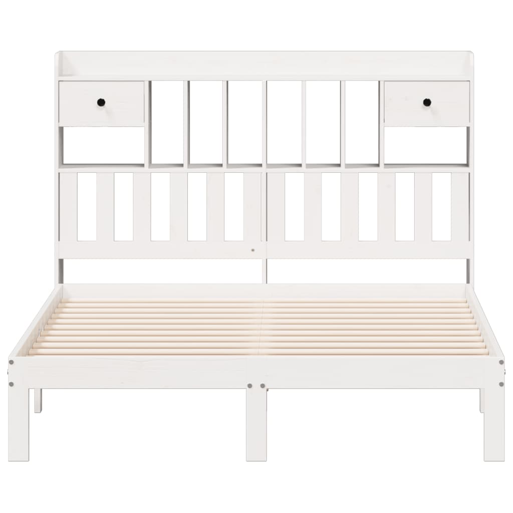 Lit bibliothèque sans matelas blanc 160x200 cm bois pin massif - XIOS