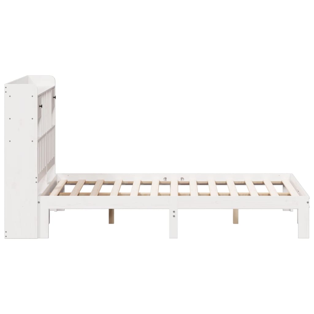 Lit bibliothèque sans matelas blanc 160x200 cm bois pin massif - XIOS