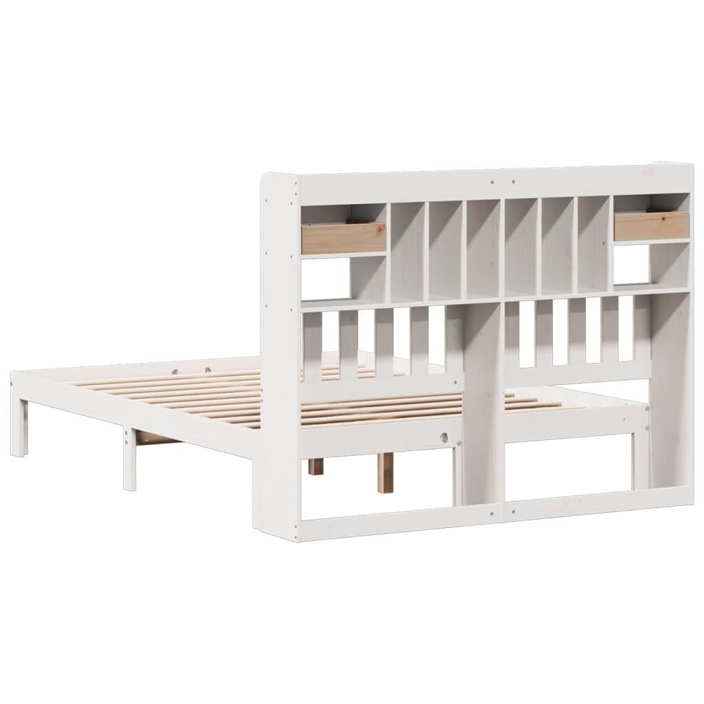 Lit bibliothèque sans matelas blanc 160x200 cm bois pin massif - XIOS