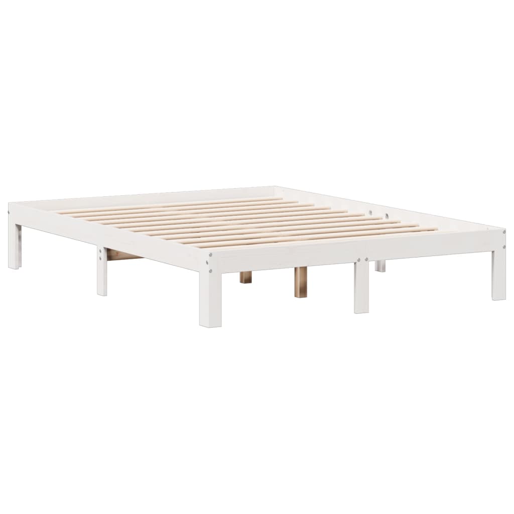 Lit bibliothèque sans matelas blanc 160x200 cm bois pin massif - XIOS