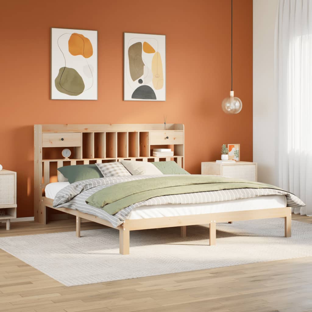 Lit bibliothèque sans matelas 180x200 cm bois massif de pin - XIOS