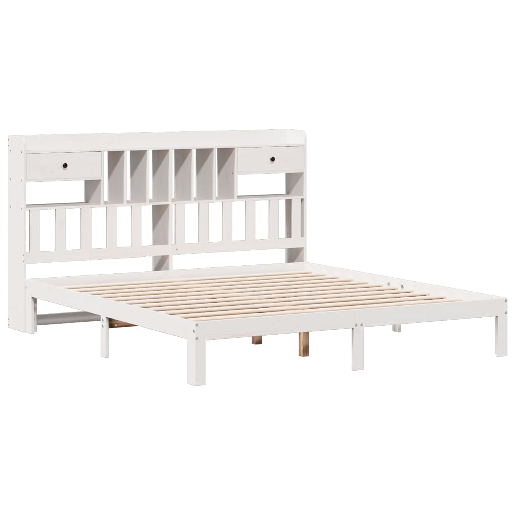 Lit bibliothèque sans matelas blanc 180x200 cm bois pin massif - XIOS