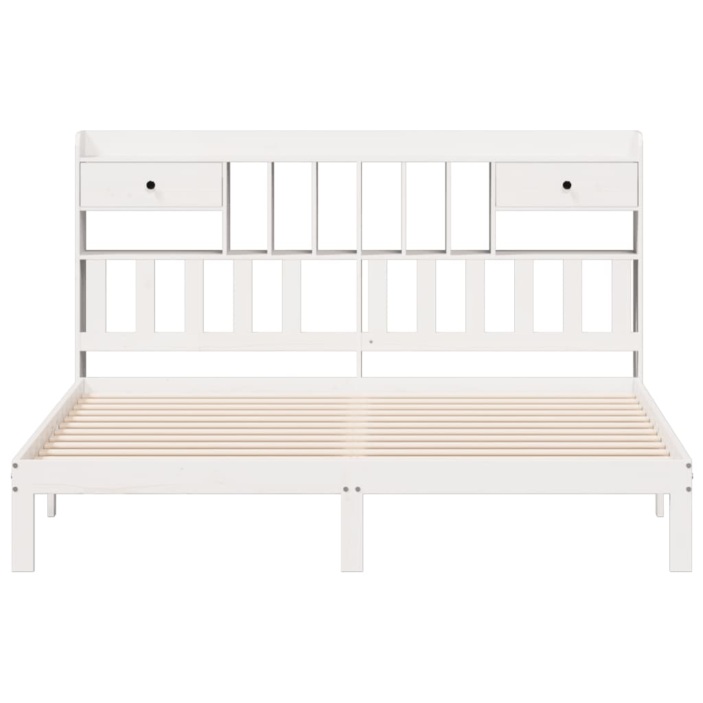 Lit bibliothèque sans matelas blanc 180x200 cm bois pin massif - XIOS