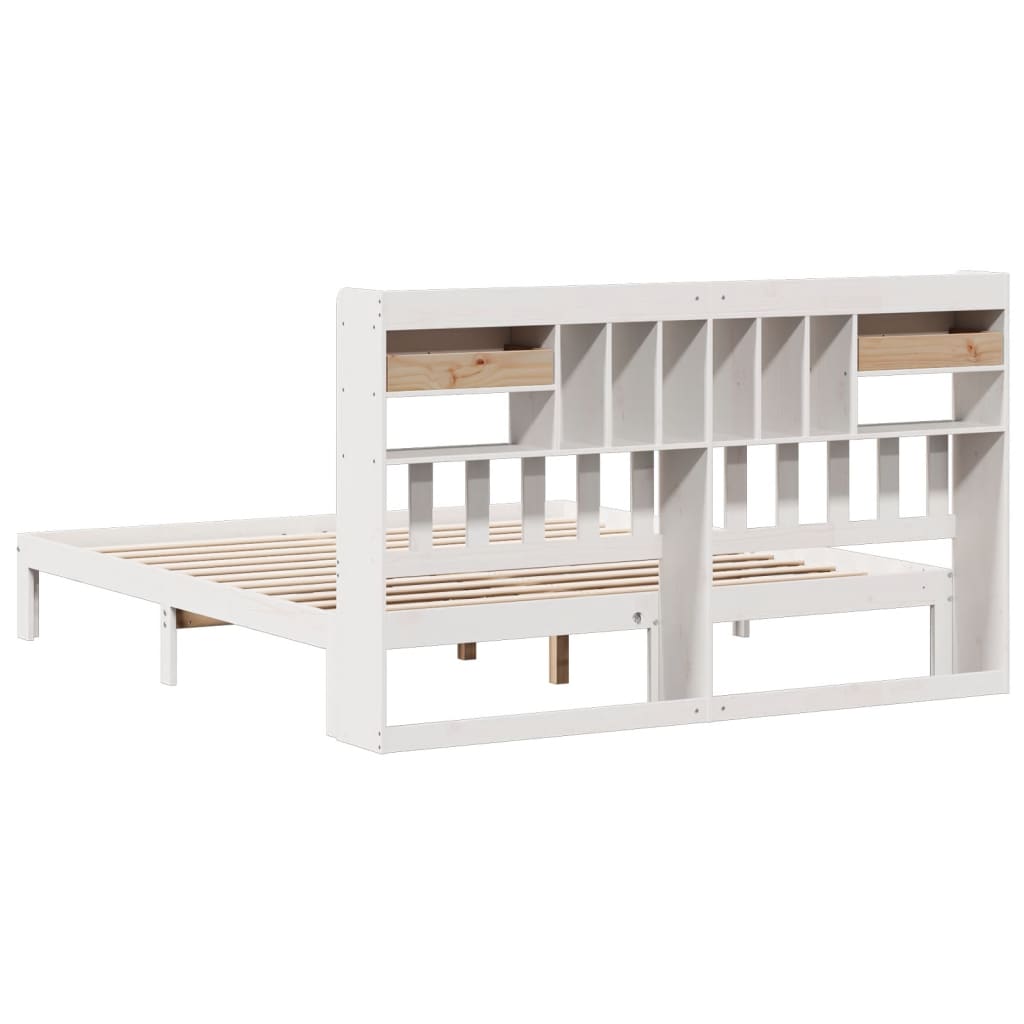 Lit bibliothèque sans matelas blanc 180x200 cm bois pin massif - XIOS