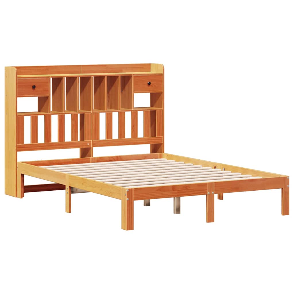Lit bibliothèque sans matelas cire marron 135x190 cm pin massif - XIOS