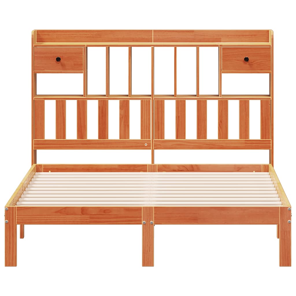 Lit bibliothèque sans matelas cire marron 135x190 cm pin massif - XIOS