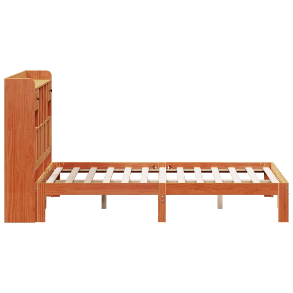 Lit bibliothèque sans matelas cire marron 135x190 cm pin massif - XIOS