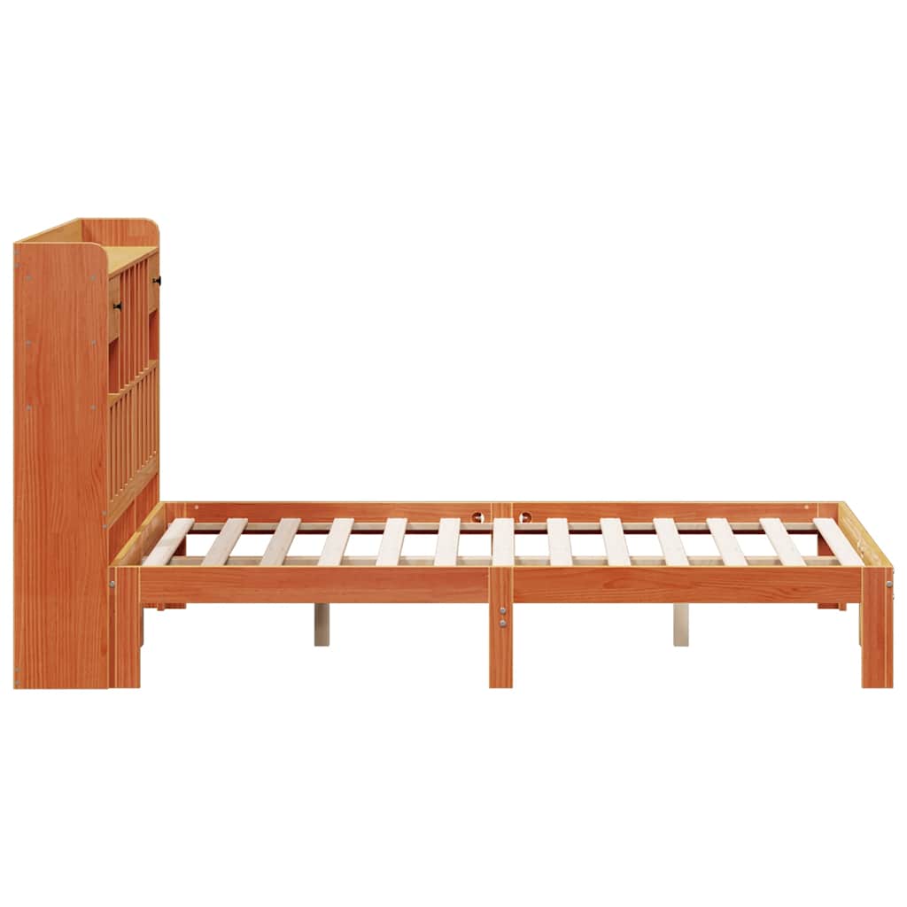 Lit bibliothèque sans matelas cire marron 135x190 cm pin massif - XIOS