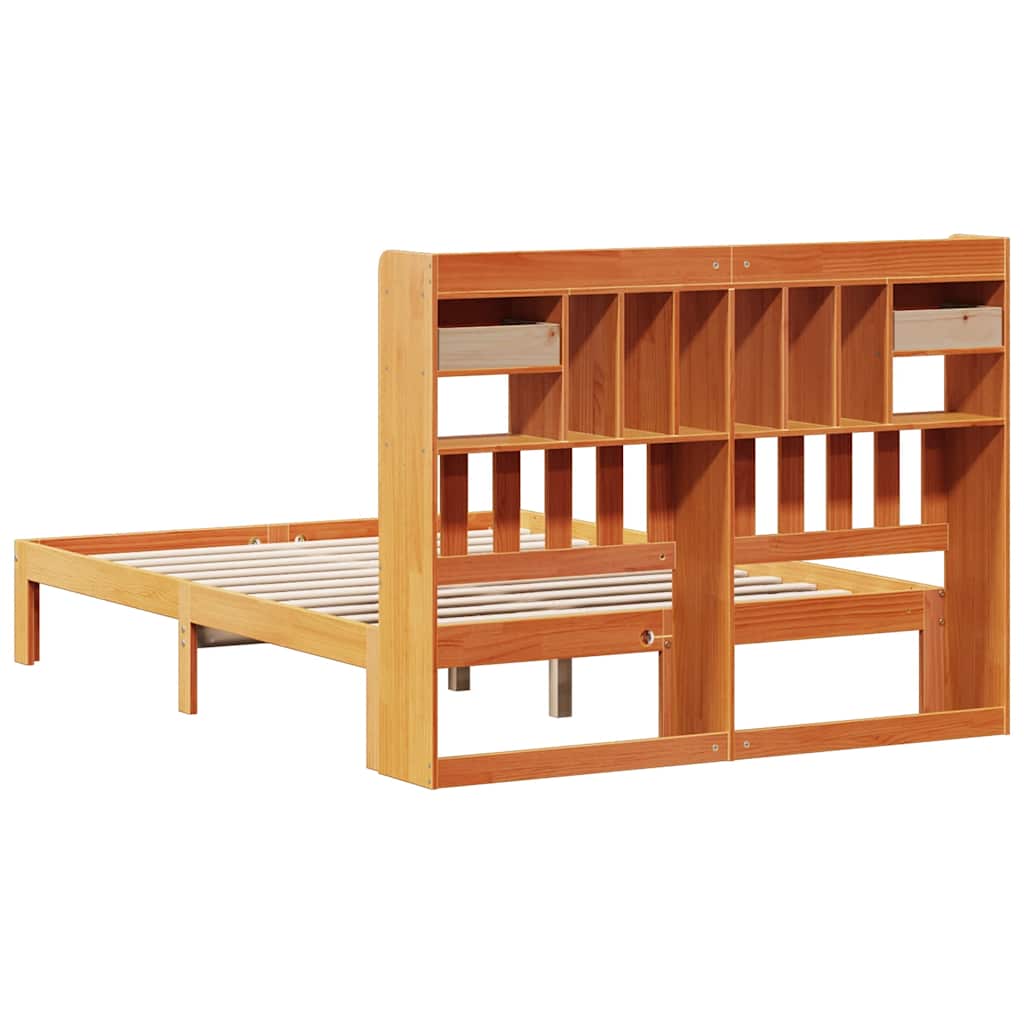 Lit bibliothèque sans matelas cire marron 135x190 cm pin massif - XIOS