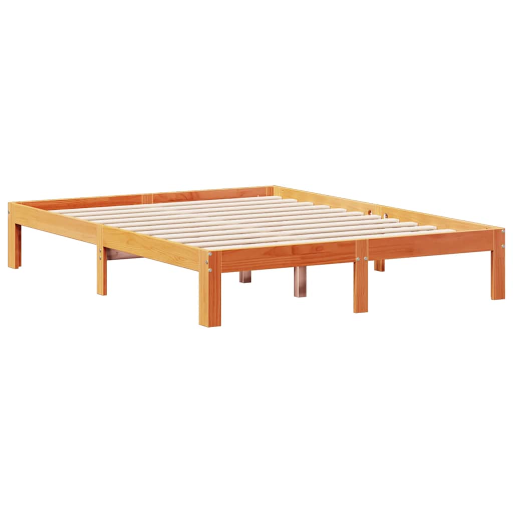 Lit bibliothèque sans matelas cire marron 135x190 cm pin massif - XIOS