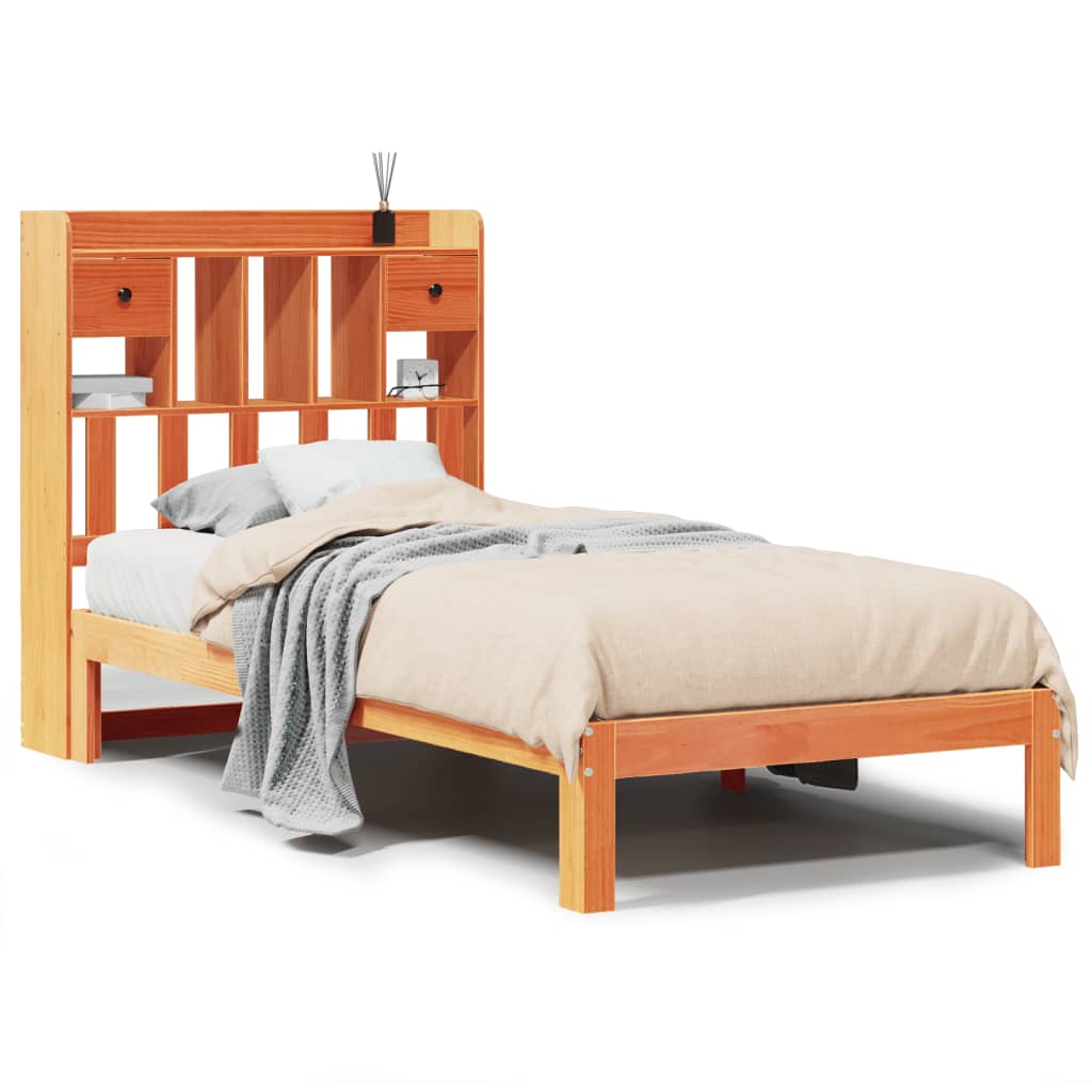Lit bibliothèque sans matelas cire marron 100x200 cm pin massif - XIOS