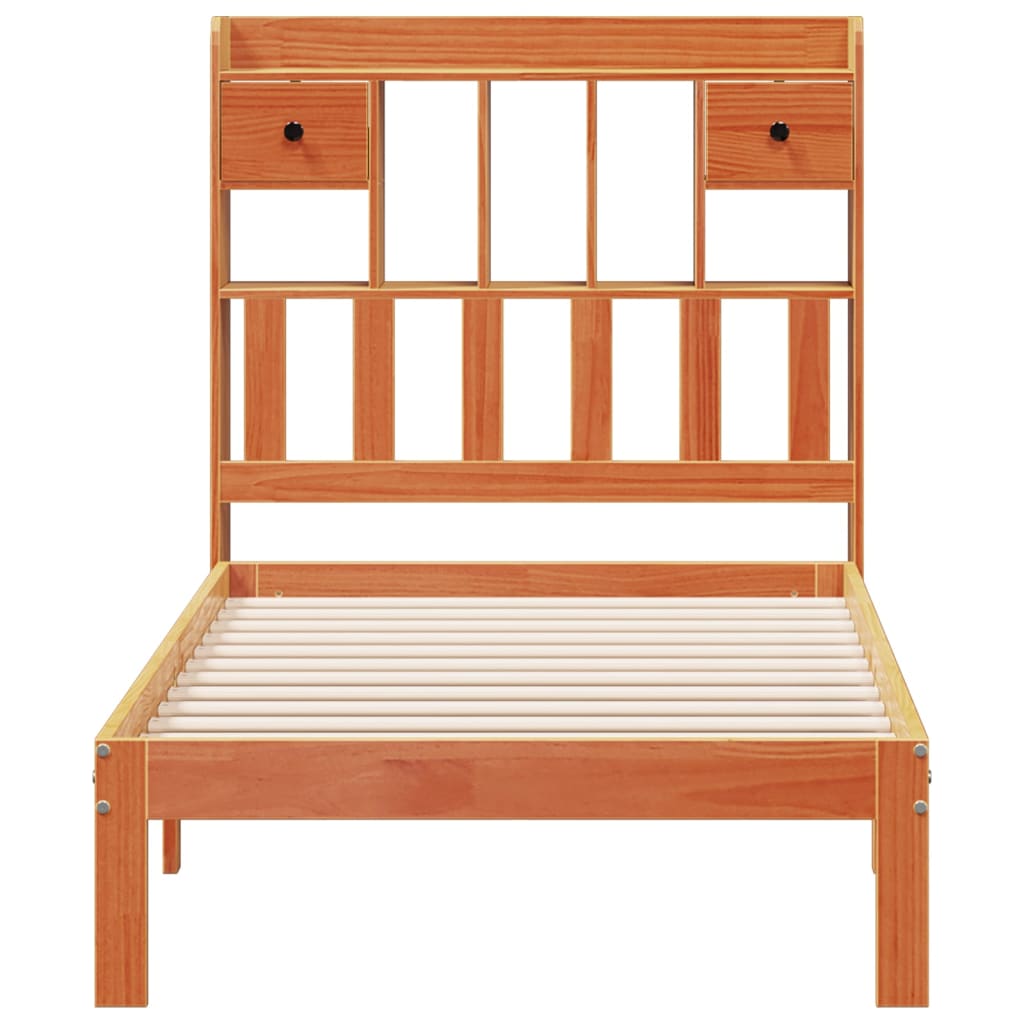 Lit bibliothèque sans matelas cire marron 100x200 cm pin massif - XIOS