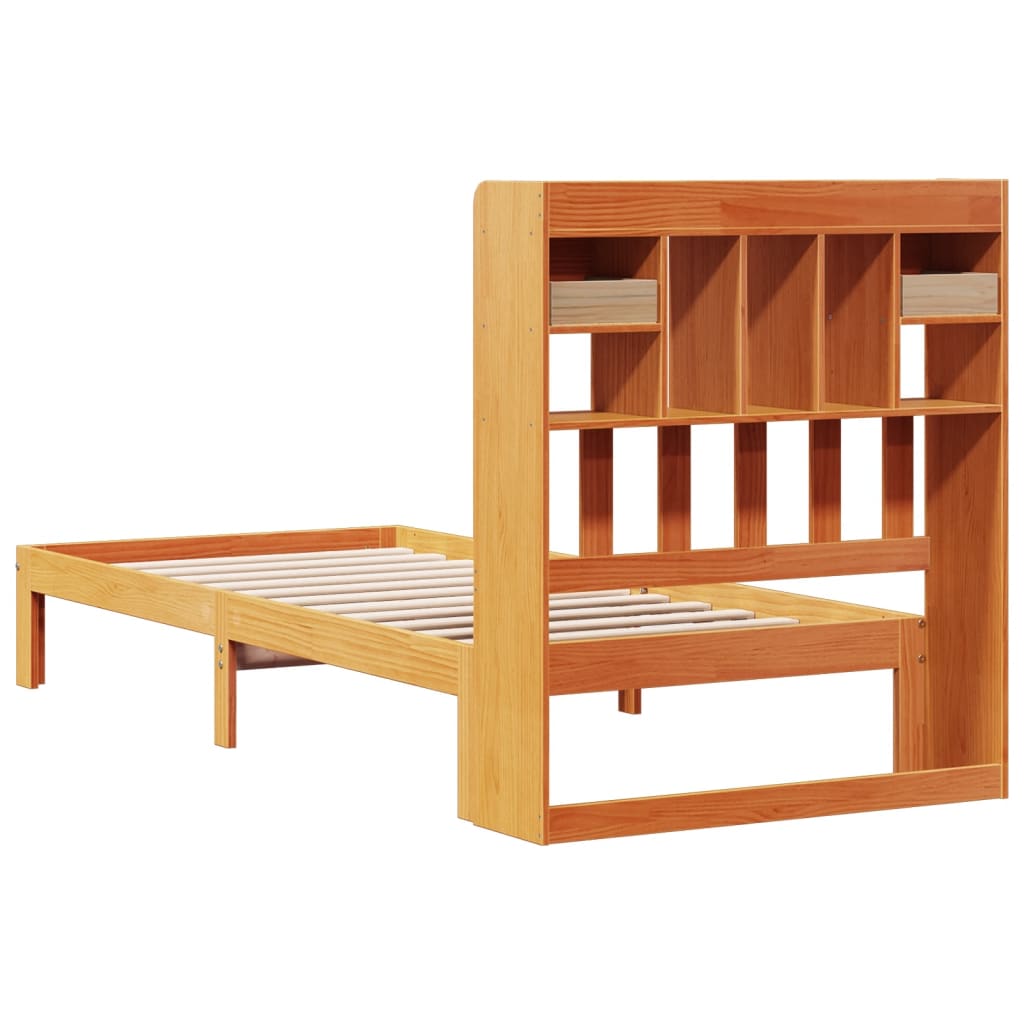 Lit bibliothèque sans matelas cire marron 100x200 cm pin massif - XIOS