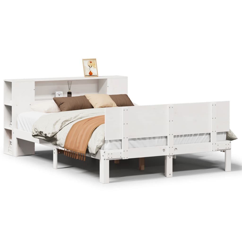 Lit bibliothèque sans matelas blanc 135x190 cm bois pin massif