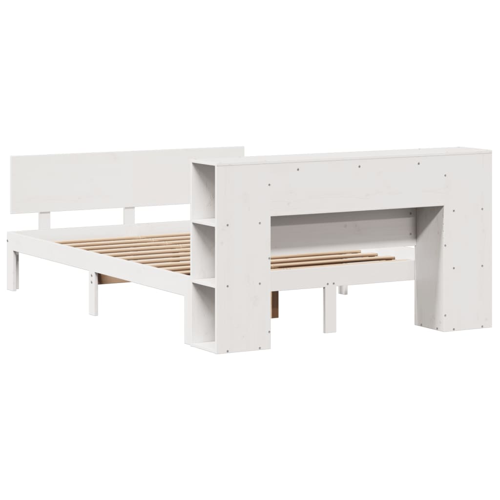 Lit bibliothèque sans matelas blanc 135x190 cm bois pin massif