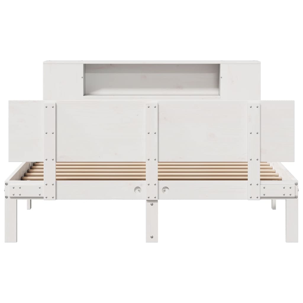 Lit bibliothèque sans matelas blanc 140x200 cm bois pin massif - XIOS