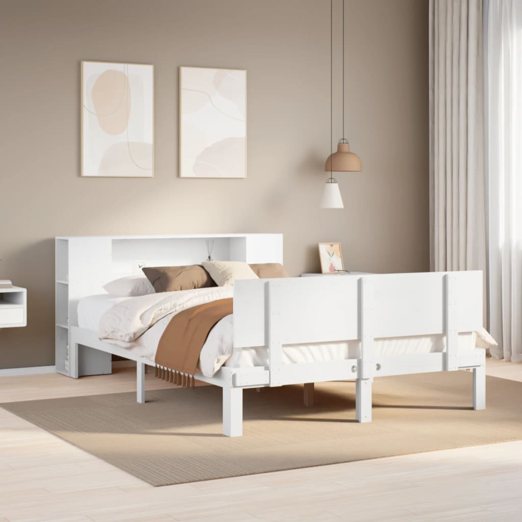 Lit bibliothèque sans matelas blanc 140x200 cm bois pin massif - XIOS