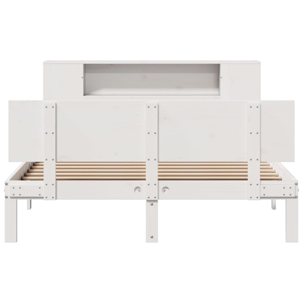 Lit bibliothèque sans matelas blanc 150x200 cm bois pin massif - XIOS
