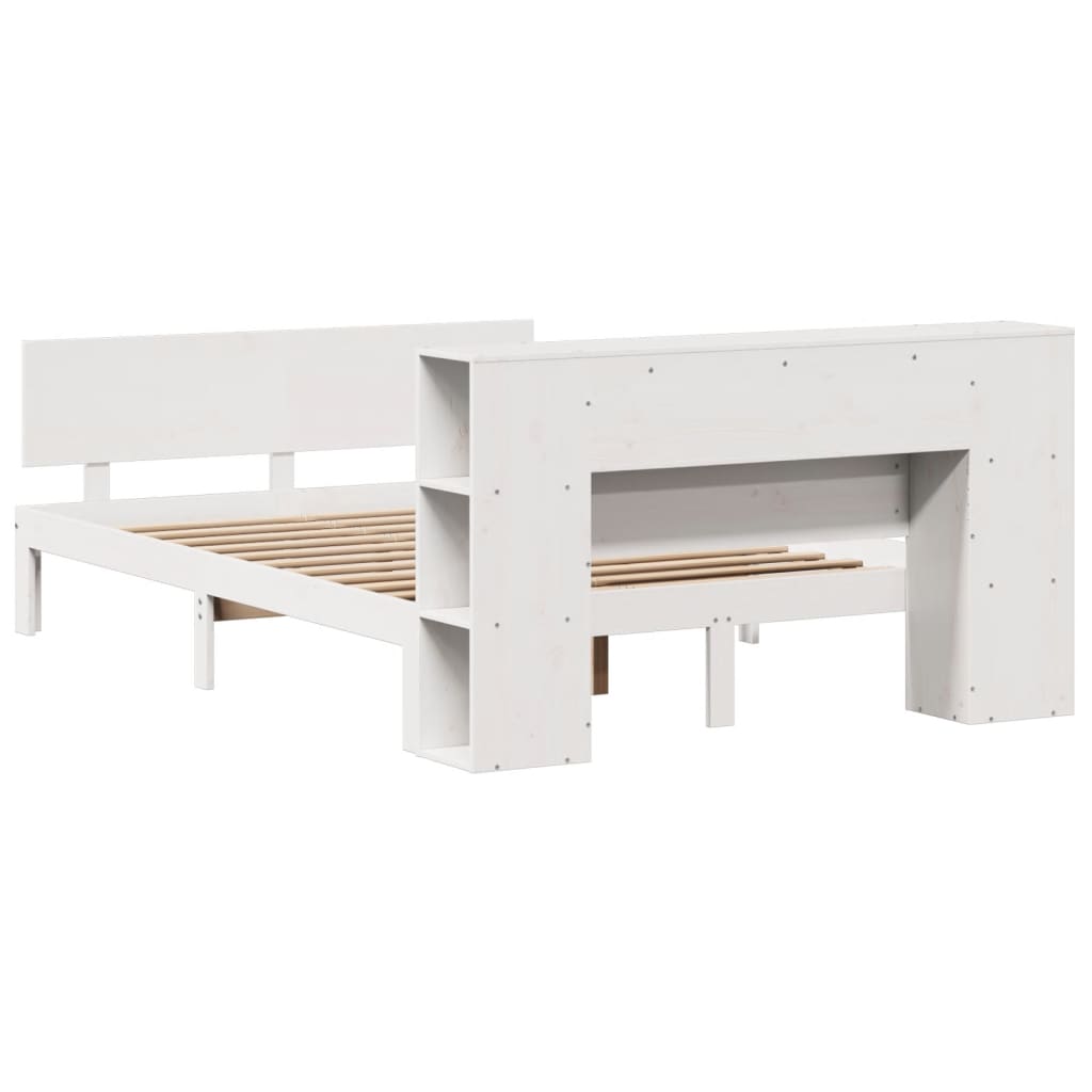 Lit bibliothèque sans matelas blanc 150x200 cm bois pin massif - XIOS