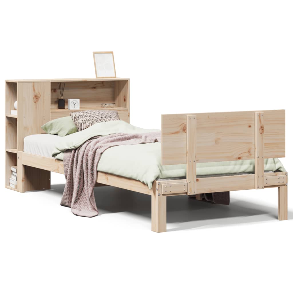 Lit bibliothèque sans matelas 90x190 cm bois de pin massif - XIOS