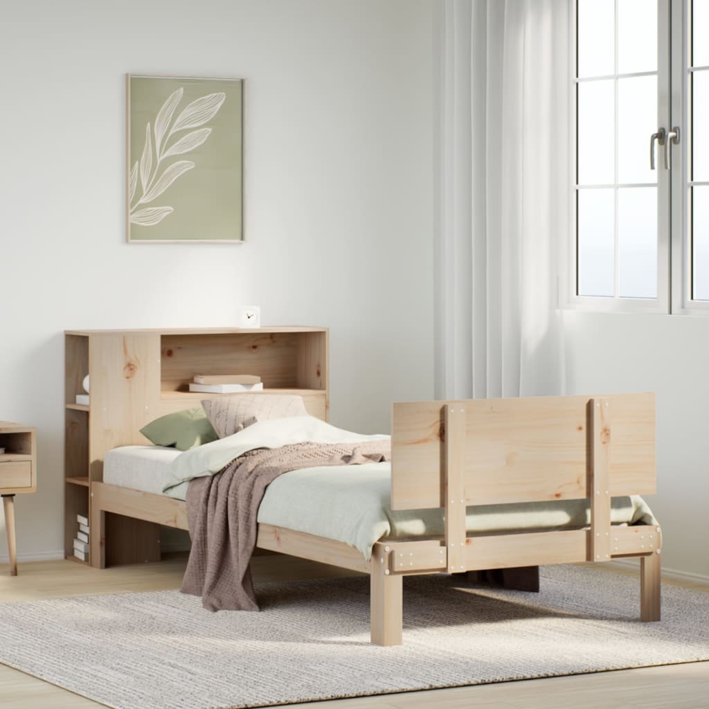 Lit bibliothèque sans matelas 90x190 cm bois de pin massif - XIOS