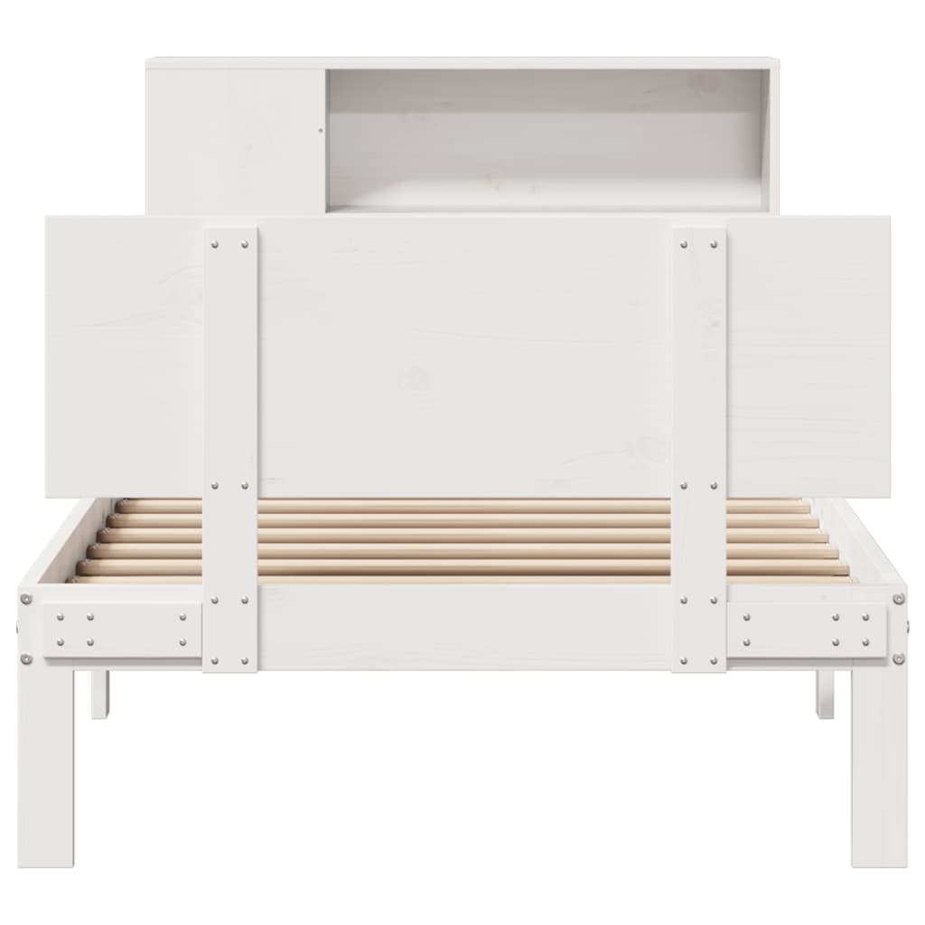 Lit bibliothèque sans matelas blanc 90x200cm bois de pin massif - XIOS