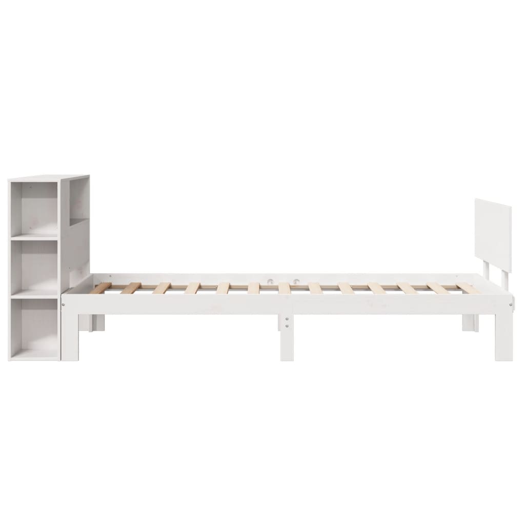 Lit bibliothèque sans matelas blanc 90x200cm bois de pin massif - XIOS