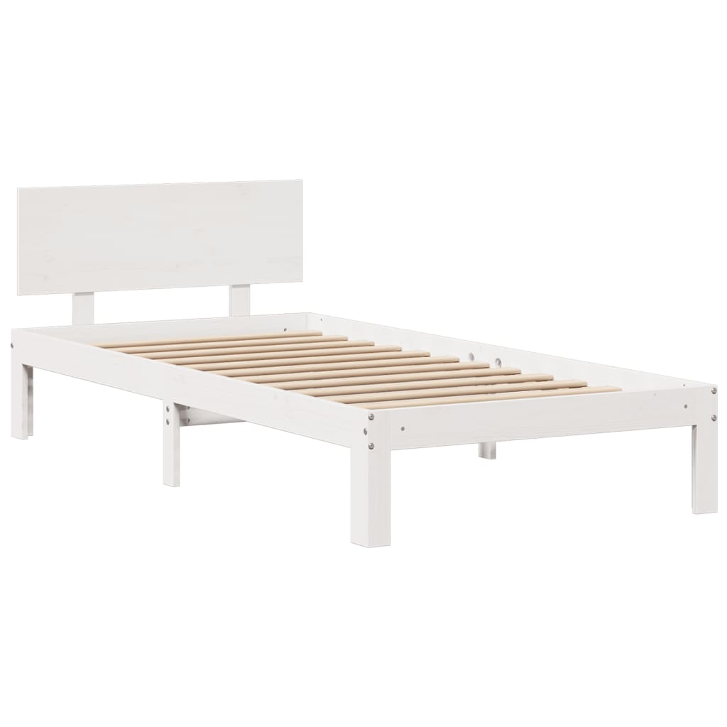 Lit bibliothèque sans matelas blanc 90x200cm bois de pin massif - XIOS