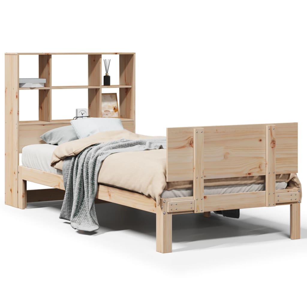 Lit bibliothèque sans matelas 90x190 cm bois de pin massif - XIOS