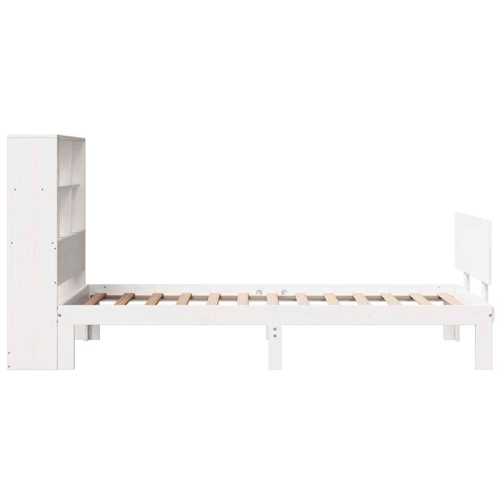 Lit bibliothèque sans matelas blanc 90x200cm bois de pin massif - XIOS