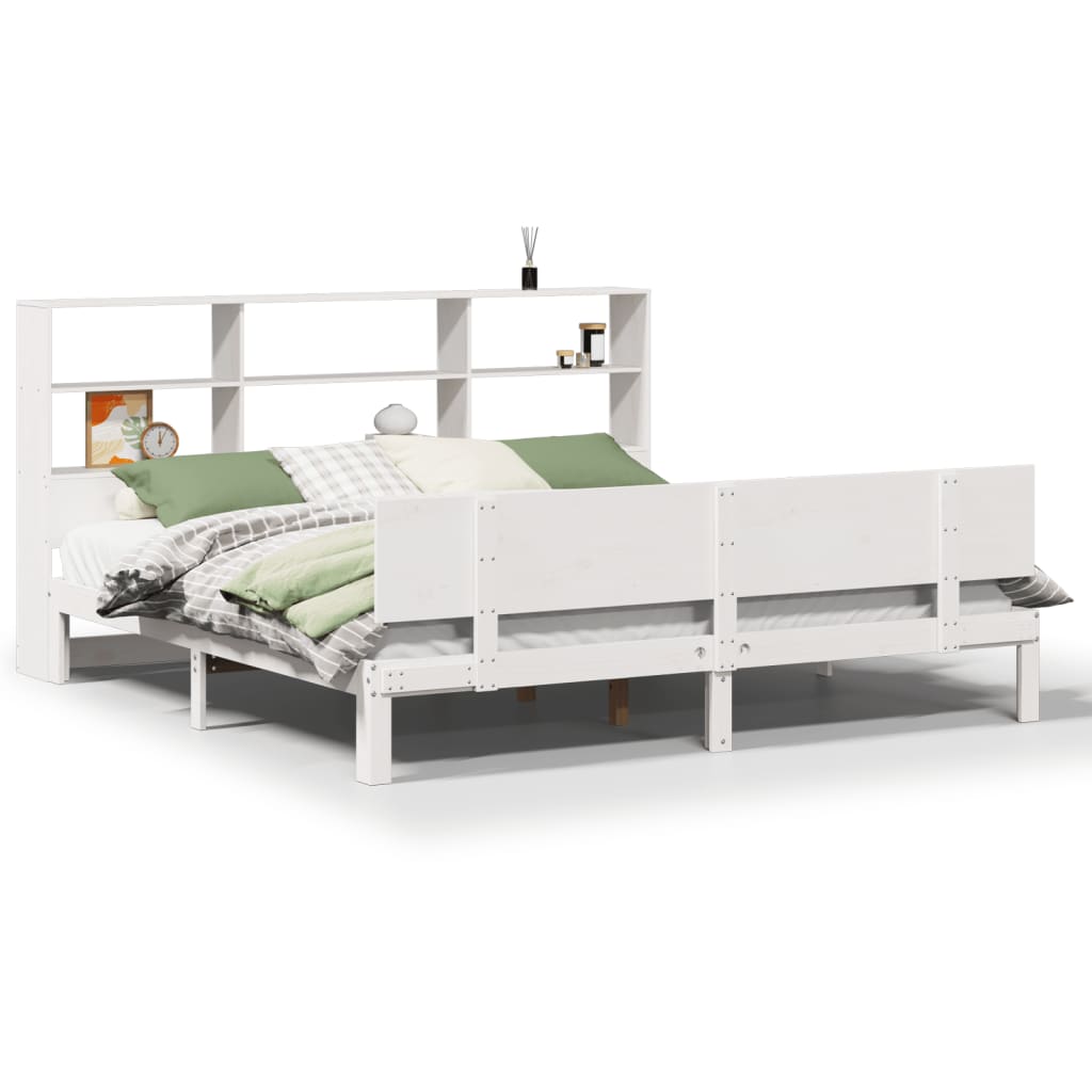 Lit bibliothèque sans matelas blanc 180x200 cm bois pin massif