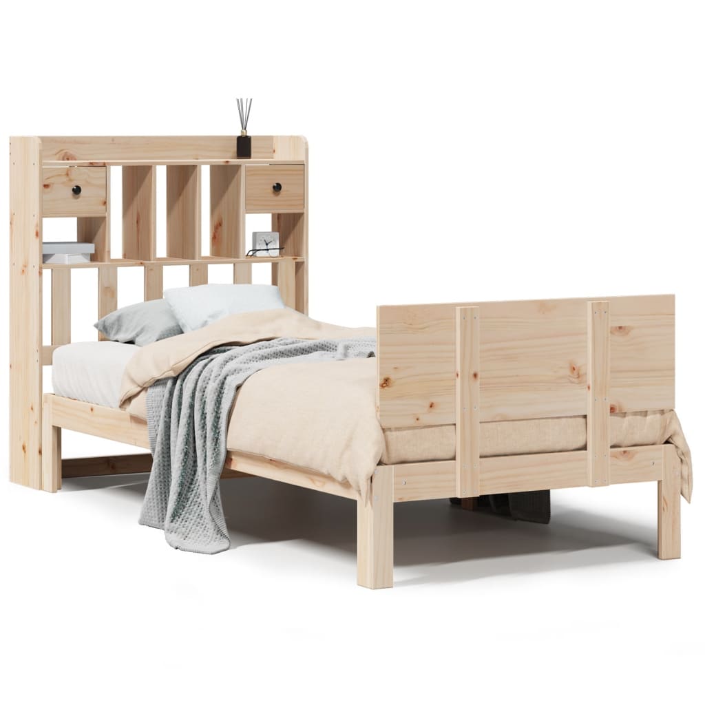 Lit bibliothèque sans matelas 90x190 cm bois de pin massif - XIOS