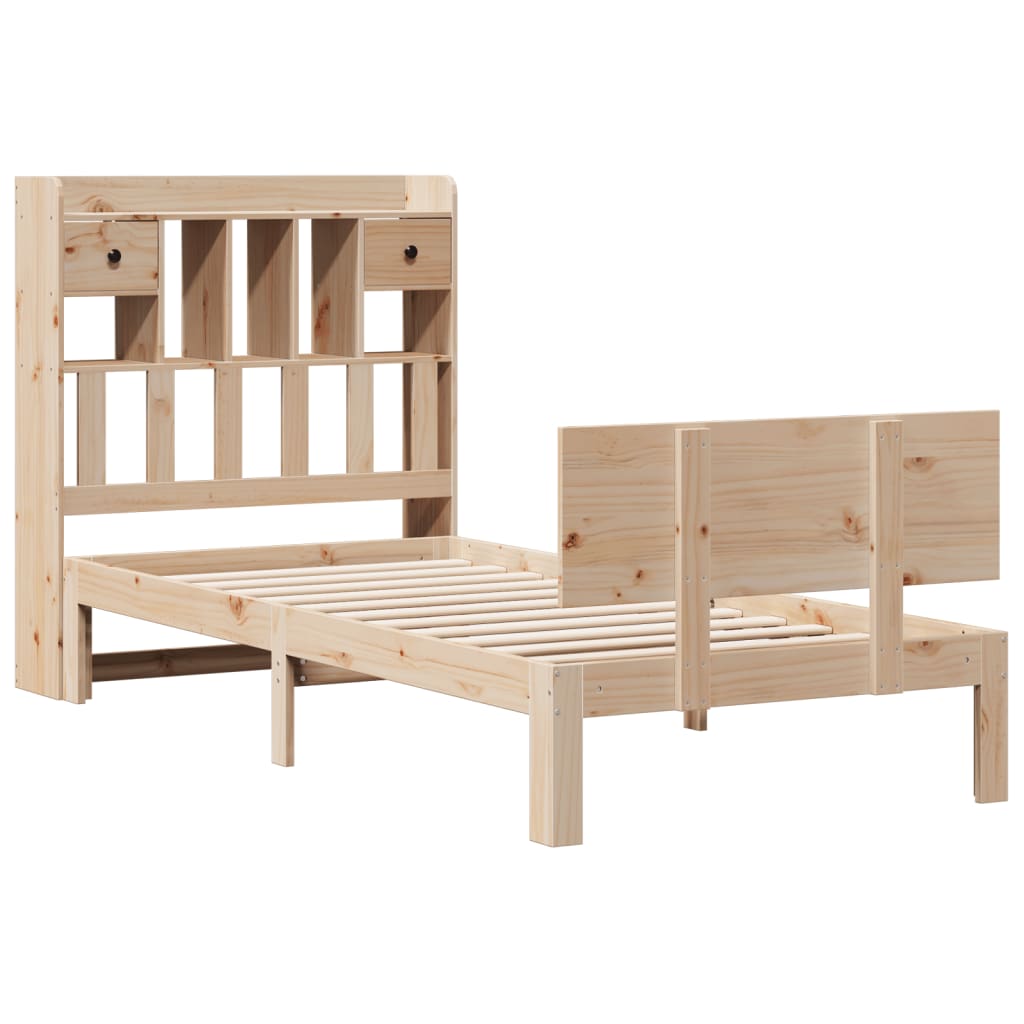 Lit bibliothèque sans matelas 90x190 cm bois de pin massif - XIOS