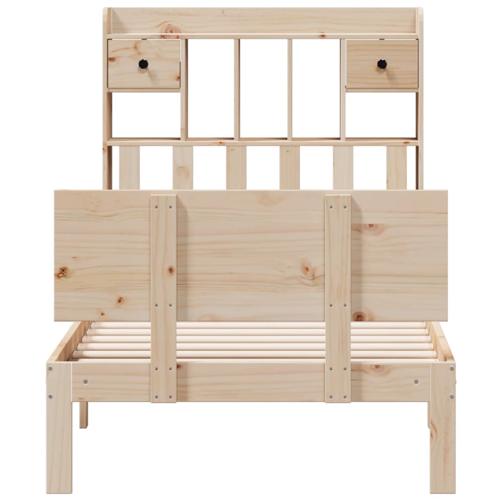 Lit bibliothèque sans matelas 90x190 cm bois de pin massif - XIOS